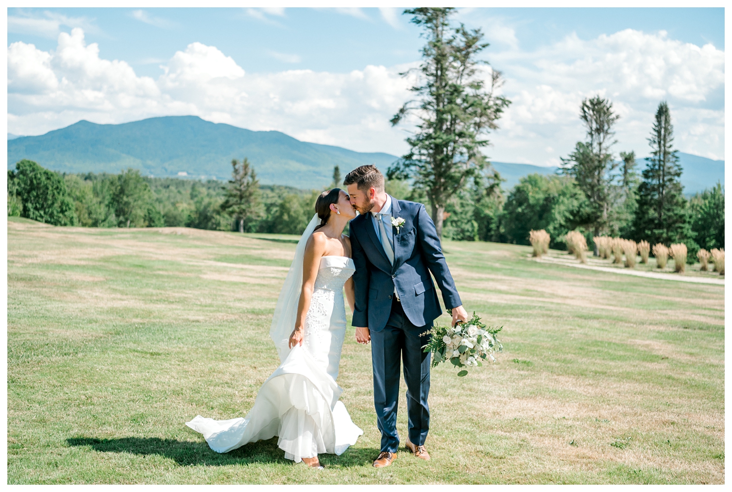 wedding first look with mountains in the back